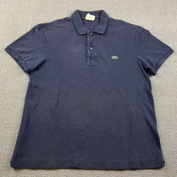 Vintage Lacoste Polo Shirt Men 4 Navy Regular Fit Short Sleeve Embroidery Peru - Picture 1 of 8